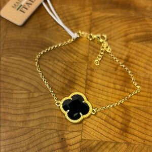 NWT Mia Fiore Sterling silver 18k hold plated onyx Elegant Gold/Black Bracelet